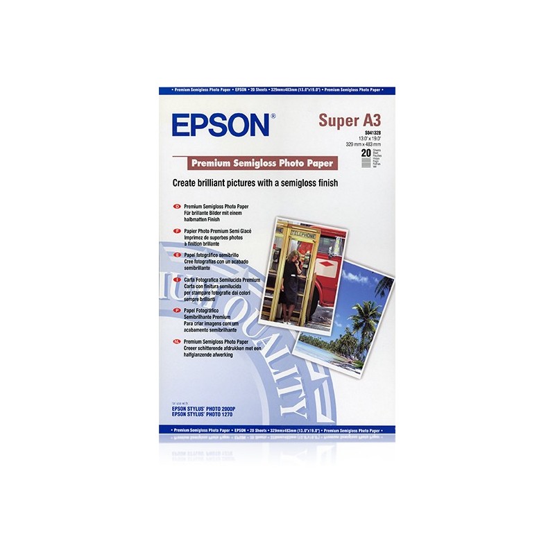 EPSON C13S041328 Premium Semigloss Photo Paper, DIN A3+, 250g/qm, 20 Blatt